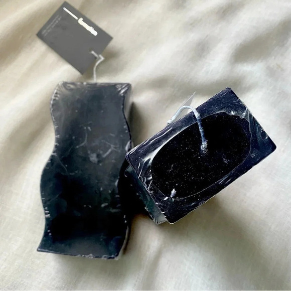 UR BANE BY DW HOME Unscented Decorative Wave Pillar Candles Pair Black - Picture 3 of 9